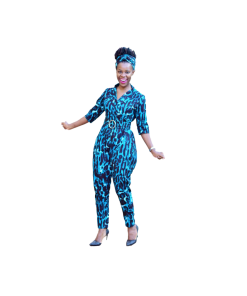 Vibrant Blue Leopard Print Jumpsuit (African jump suit